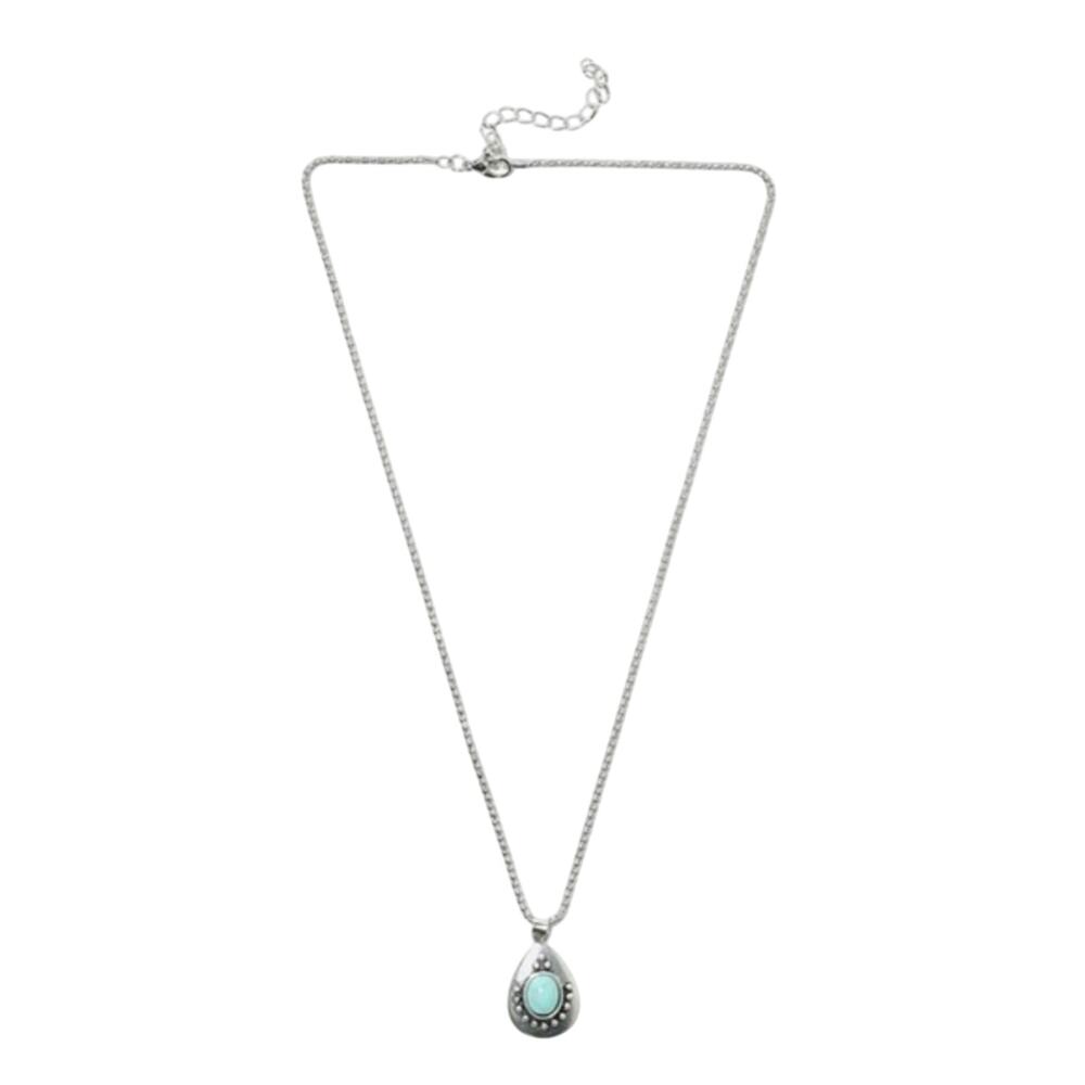 Turquoise Teardrop Pendent Necklace with Adjustable 18" Silver Tone Chain